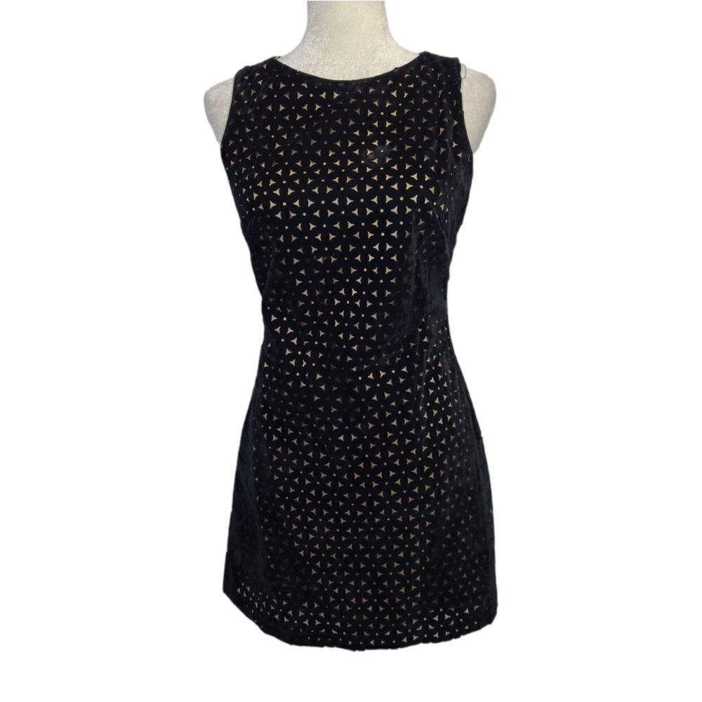 VINTAGE 90s Y2K black cutout pattern sleeveless mini dress S